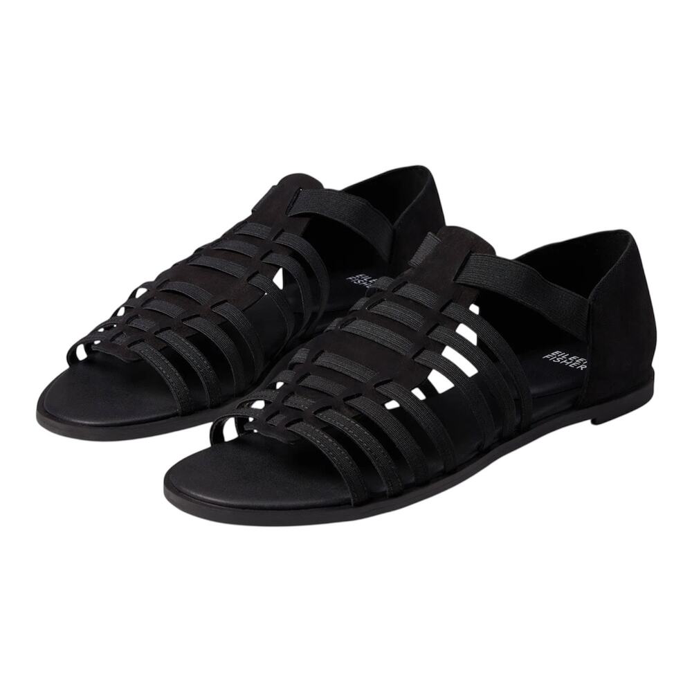 EILEEN FISHER Ratonb Black Strappy Slip On Flats Gladiator Sandals Women’s 5.5